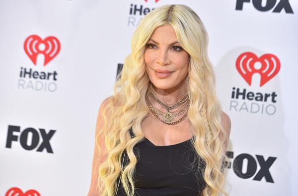 Tori Spelling arrives at the iHeartRadio Music Awards on April 1, 2024, in Los Angeles. 