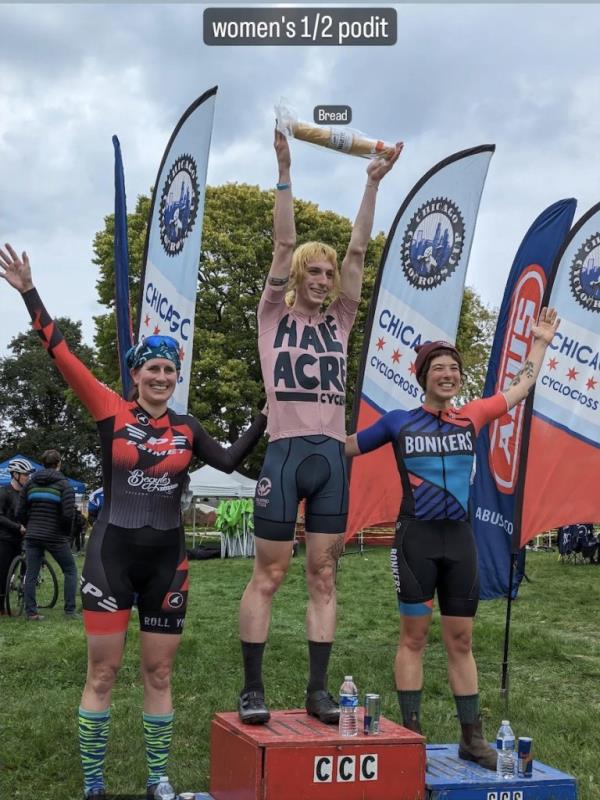 Johnson is pictured on the podium for the Cat Half women's race.